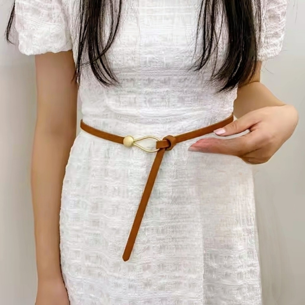 Thin faux leather belt; no belt hole; wrap to your size; 43.3"l x .4"w; nwot - Picture 2 of 5